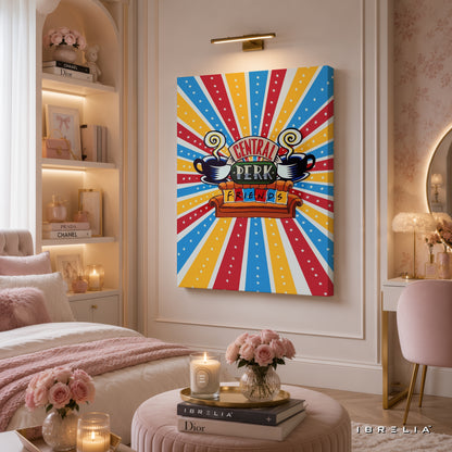 Central Perk Friends Canvas Wall Art – Colorful Retro Friends Coffee Shop Canvas Print | Sitcom Wall Decor | IBRELIA™