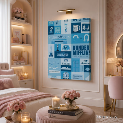 The Office Dunder Mifflin Collage Wall Art – Minimalist TV Series Icons 4K Wrapped MDF Frame | IBRELIA™