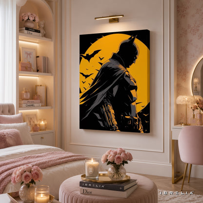 The Dark Knight Batman Wall Art – Gotham Moon Silhouette Premium Wrapped MDF Wall Decor | IBRELIA™