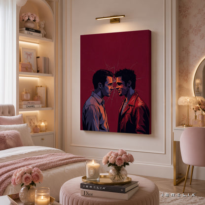 Split Personality Premium Canvas Wall Art – Fight Club Inspired Modern Movie Artwork | Tyler Durden Minimalist Canvas Decor | IBRELIA™