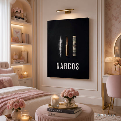 Narcos Minimalist Premium Wall Art – Cocaine Bullet Money 4K Wrapped MDF Frame | IBRELIA™
