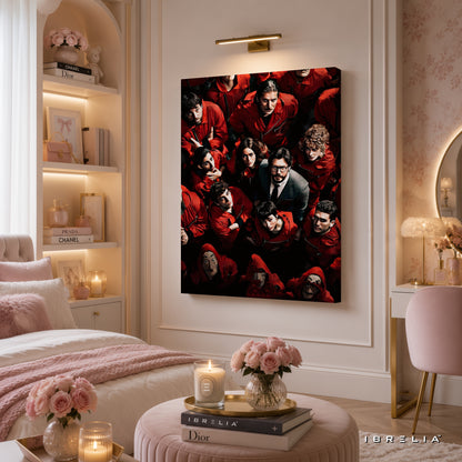 Money Heist Team Premium Wall Art – La Casa de Papel Crew 4K Wrapped MDF Frame | IBRELIA™