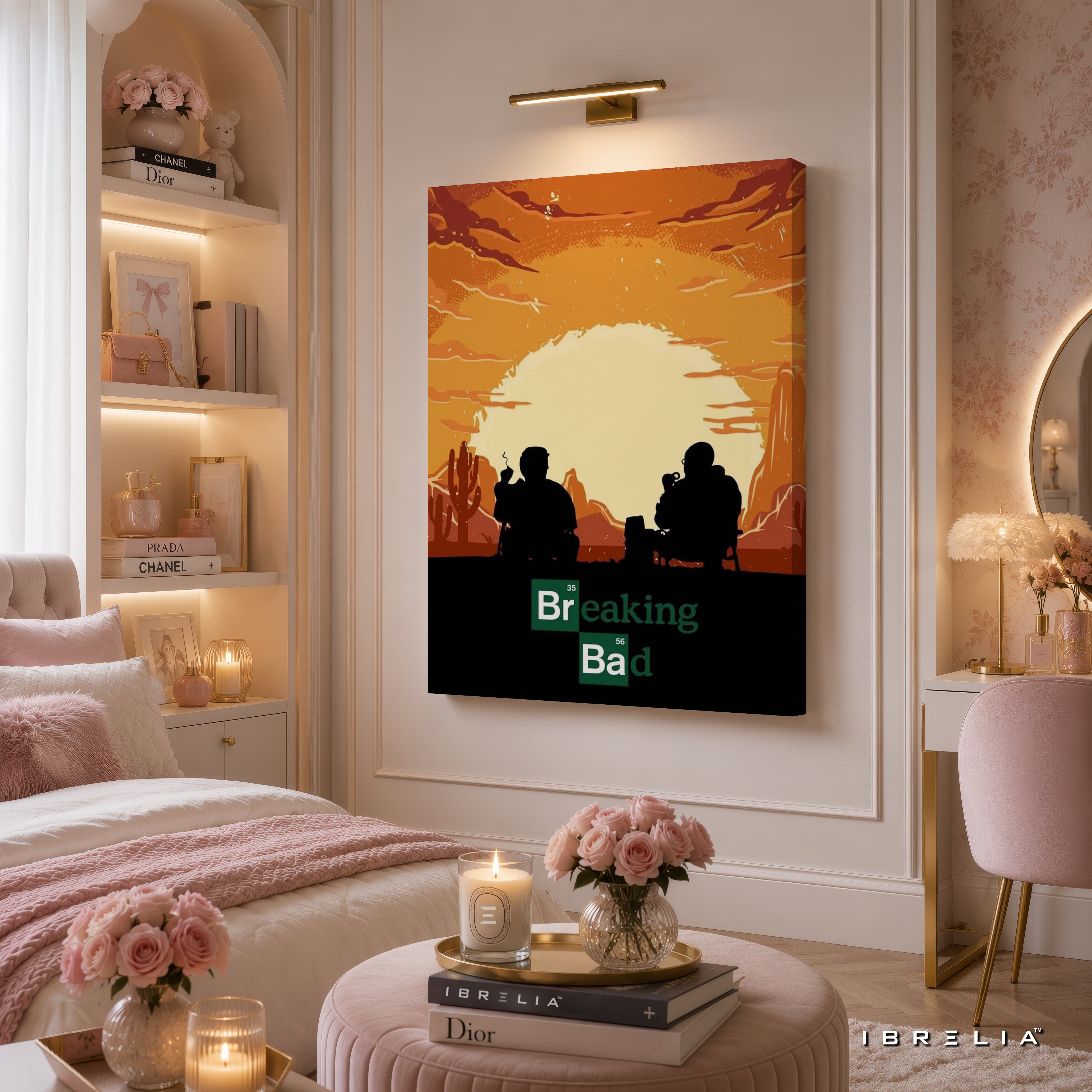 Breaking Bad Sunset Canvas Wall Art – Walter White & Jesse Pinkman Desert Canvas Print | Minimalist Breaking Bad Wall Decor | IBRELIA™