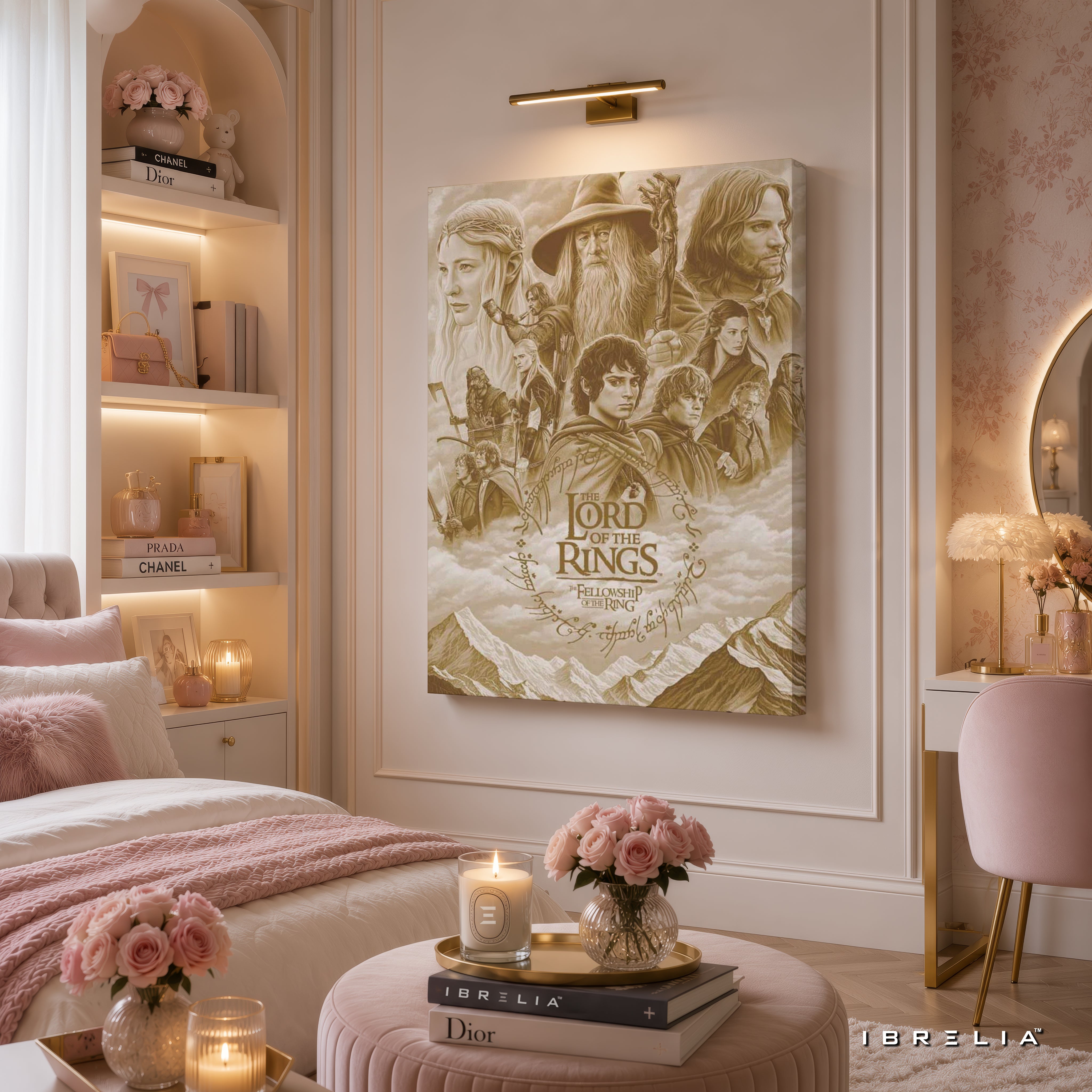 The Lord of the Rings: The Fellowship of the Ring Premium Canvas Wall Art – Vintage Sepia Fantasy Movie Poster | Middle-earth Decor | IBRELIA™
