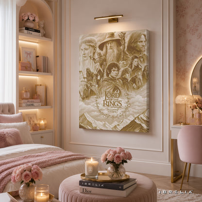 The Lord of the Rings: The Fellowship of the Ring Premium Canvas Wall Art – Vintage Sepia Fantasy Movie Poster | Middle-earth Decor | IBRELIA™
