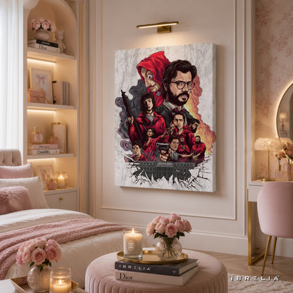 Money Heist Premium Collage Wall Art – La Casa de Papel (The Professor & Crew) 4K Wrapped MDF Frame | IBRELIA™