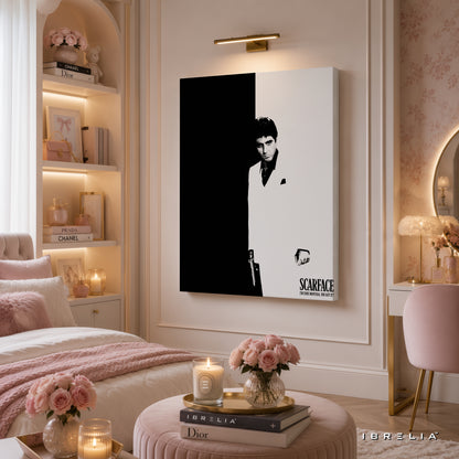 Scarface Minimalist Wall Art – Tony Montana Black & White Movie Poster | IBRELIA™