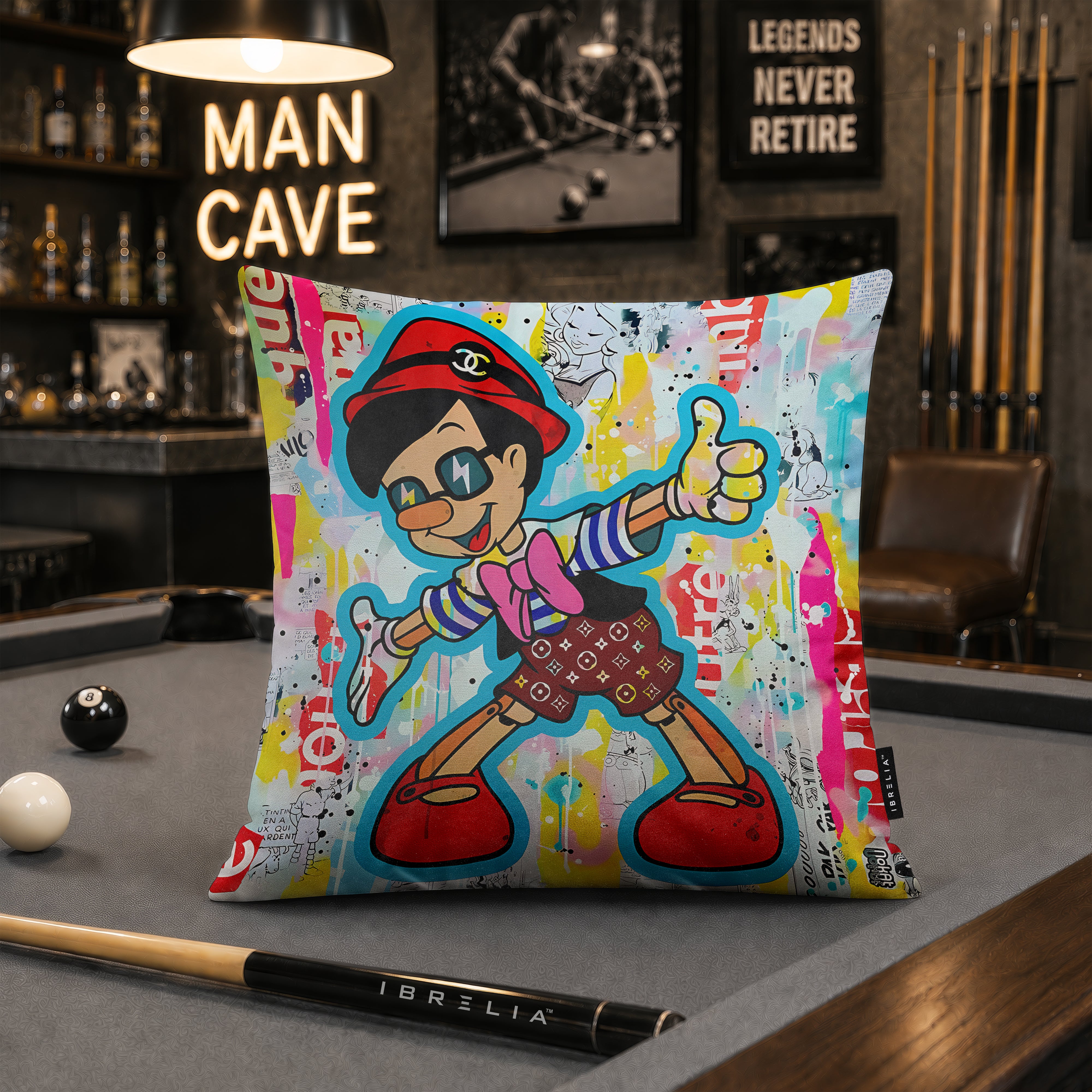 Pinocchio Pop Art Cushion | Premium Velvet Suede | Double-Sided Print