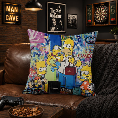 The Simpsons Family Luxury Shopping Pop Art Cushion | Premium Velvet Suede | Double-Sided Print