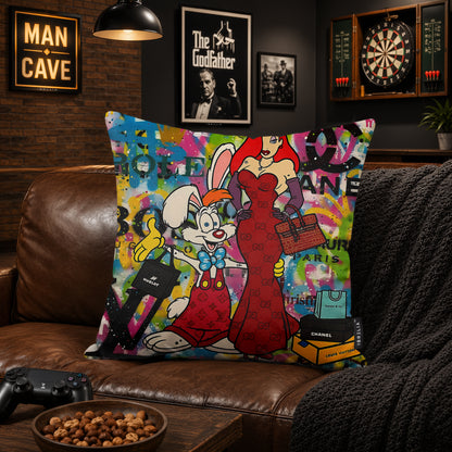 Roger & Jessica Rabbit Luxury Pop Art Cushion | Premium Velvet Suede | Double-Sided Print
