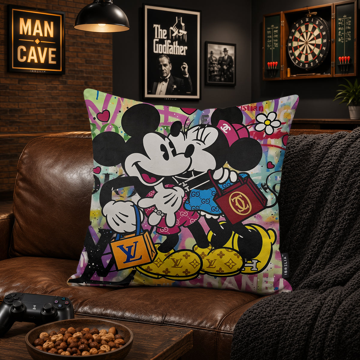 Mickey & Minnie Luxury Kiss Pop Art Cushion | Premium Velvet Suede | Double-Sided Print