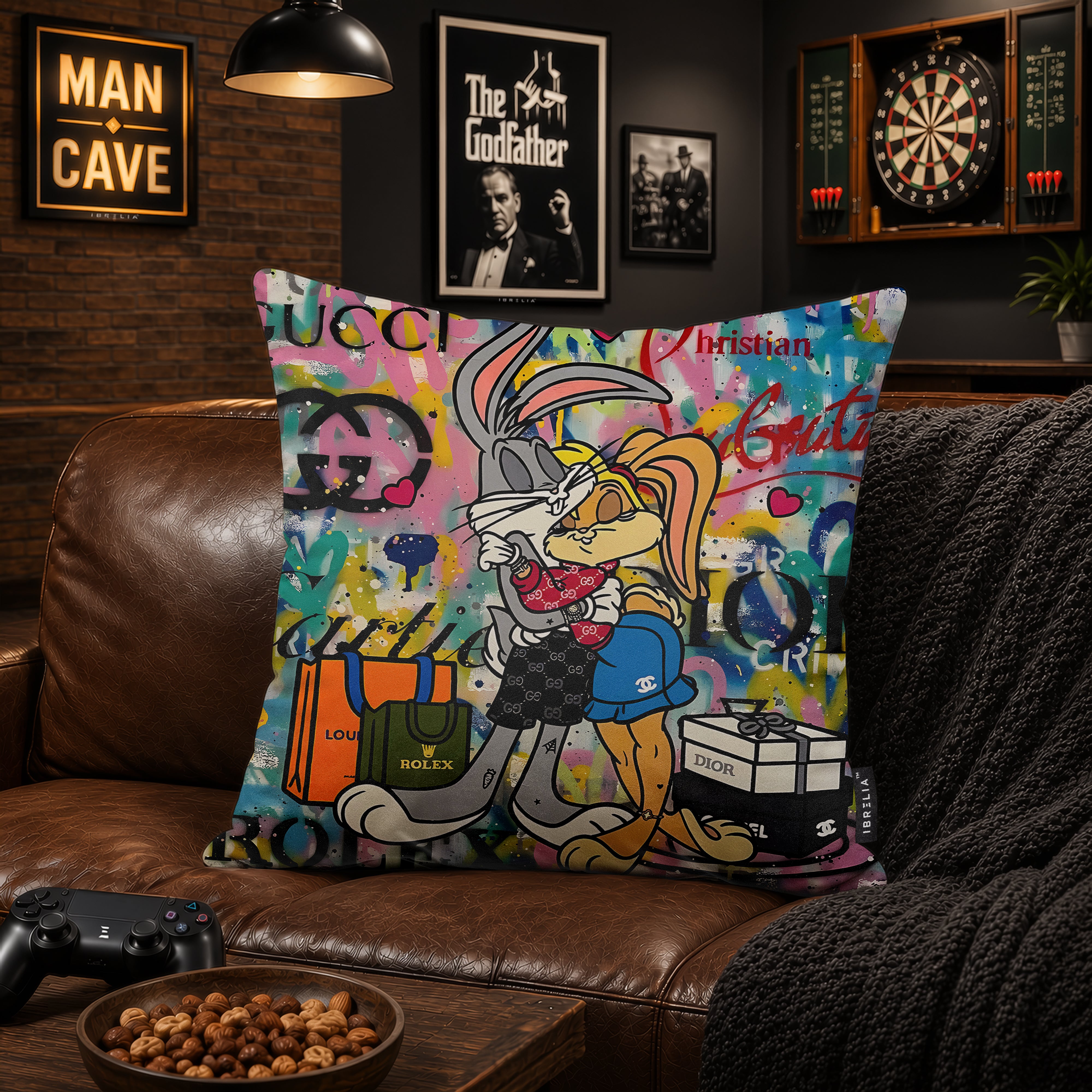 Bugs & Lola Bunny Luxury Love Pop Art Cushion | Premium Velvet Suede | Double-Sided Print