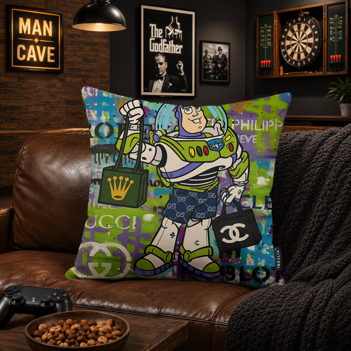 Buzz Lightyear Luxury Shopping Pop Art Cushion | Premium Velvet Suede | Double-Sided Print