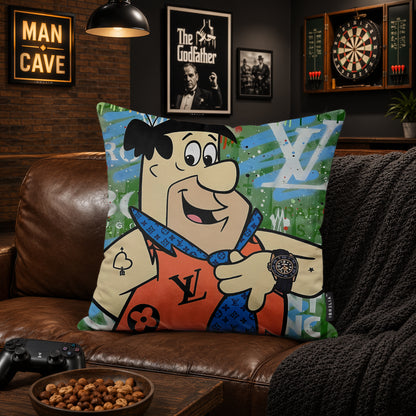 Fred Flintstone Luxury Fashion Pop Art Cushion | Premium Velvet Suede | Double-Sided Print