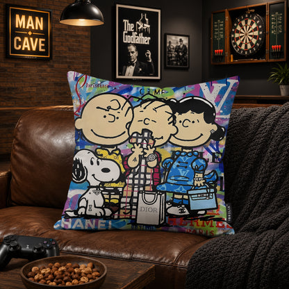 Snoopy & Friends Luxury Fashion Pop Art Cushion | Premium Velvet Suede | Double-Sided Print