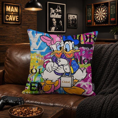 Donald & Daisy Duck Luxury Fashion Love Pop Art Cushion | Premium Velvet Suede | Double-Sided Print