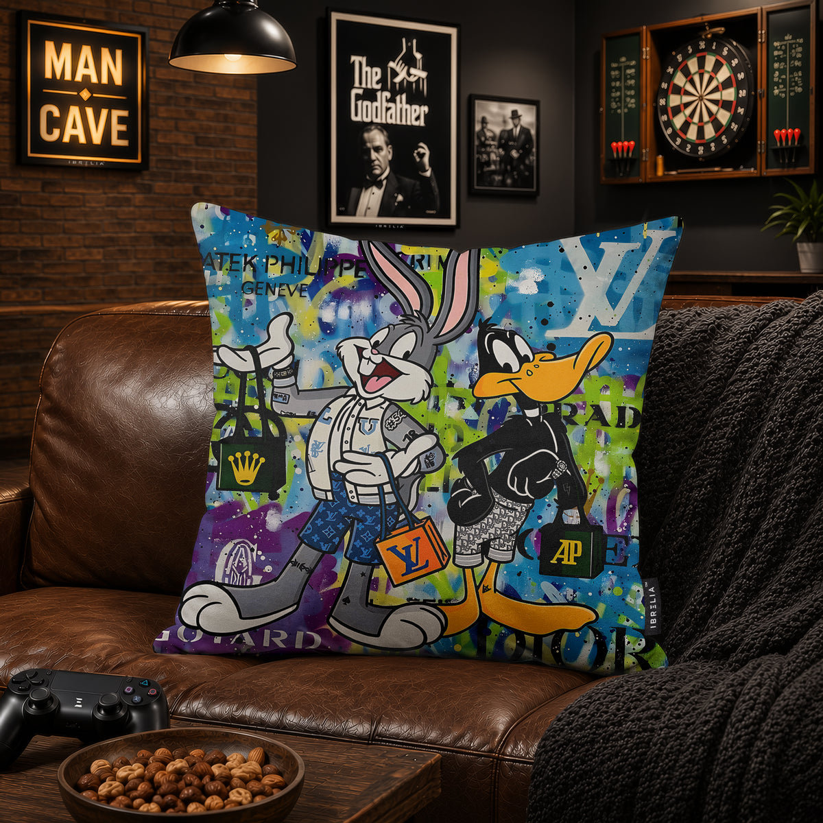 Bugs Bunny & Daffy Duck Luxury Shopping Pop Art Cushion | Premium Velvet Suede | Double-Sided Print