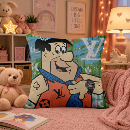 Fred Flintstone Luxury Fashion Pop Art Cushion | Premium Velvet Suede | Double-Sided Print