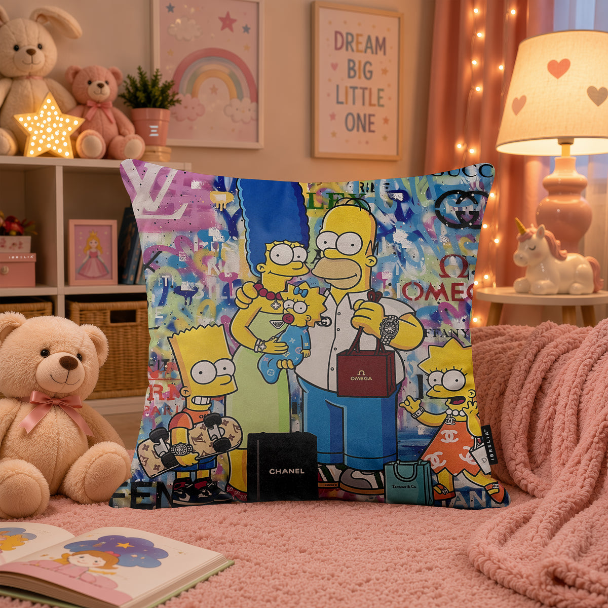 The Simpsons Family Luxury Shopping Pop Art Cushion | Premium Velvet Suede | Double-Sided Print