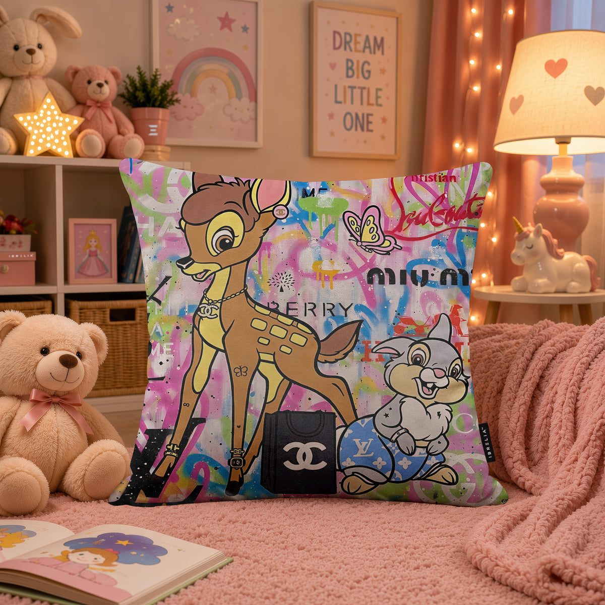 Bambi & Thumper Luxury Friendship Pop Art Cushion | Premium Velvet Suede | Double-Sided Print