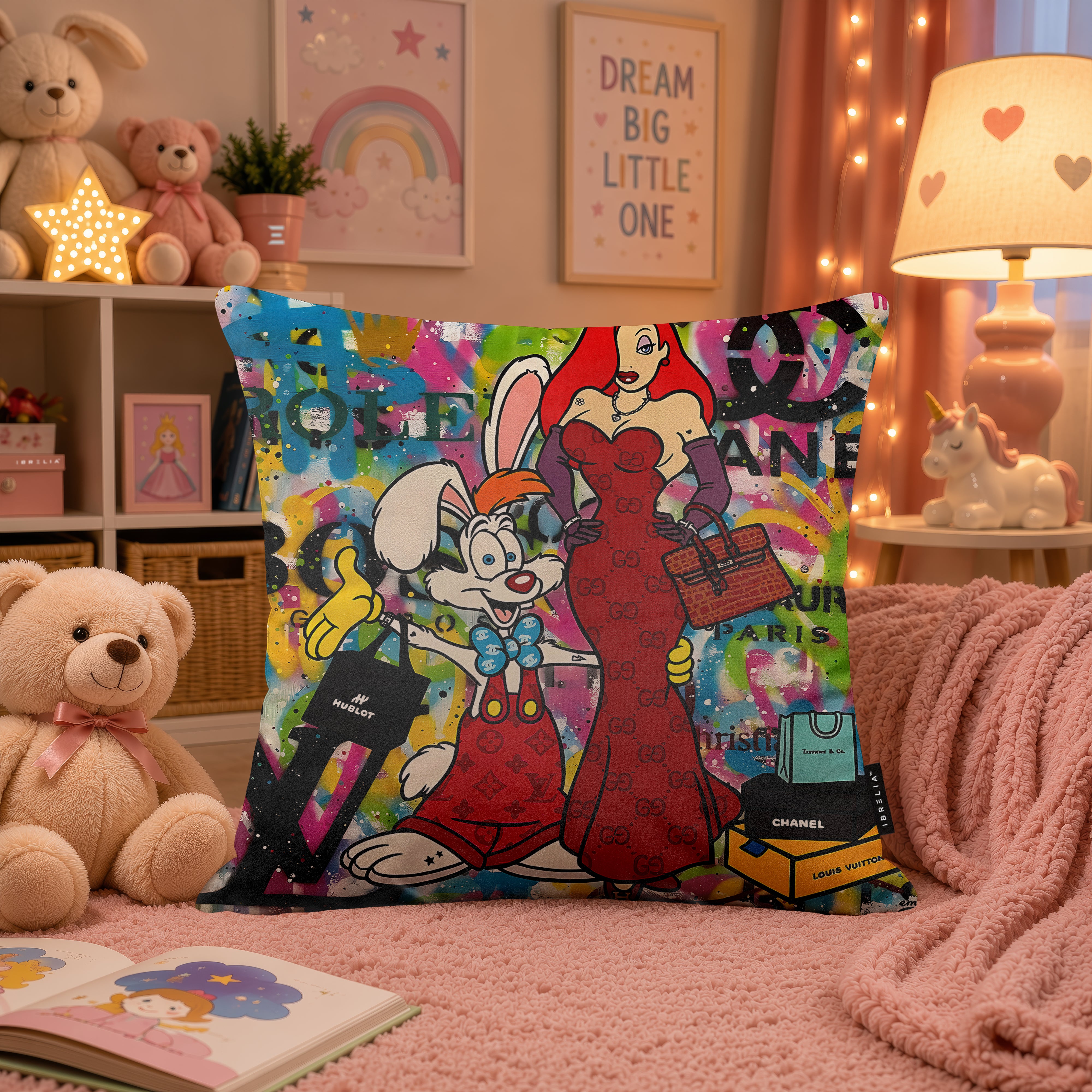 Roger & Jessica Rabbit Luxury Pop Art Cushion | Premium Velvet Suede | Double-Sided Print