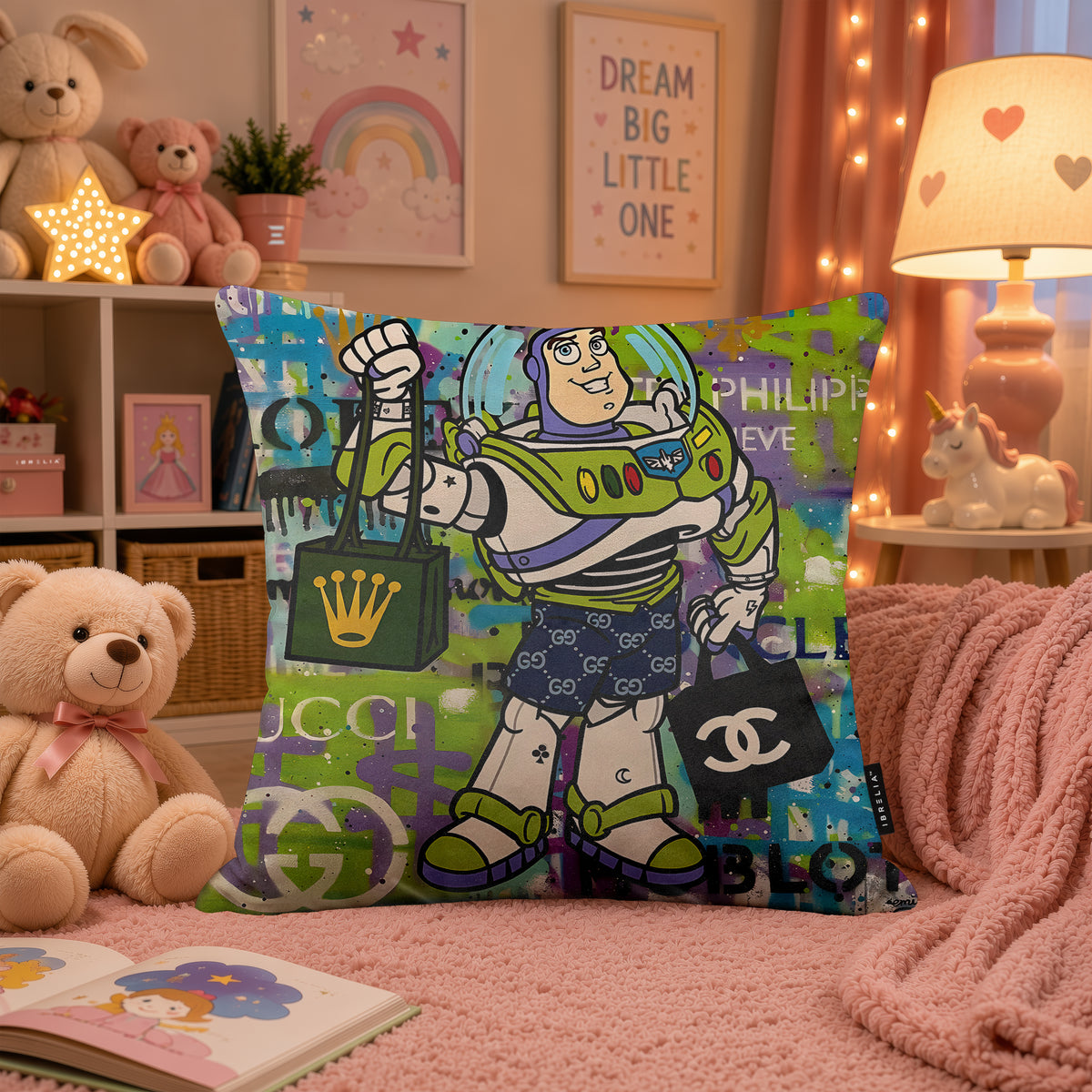 Buzz Lightyear Luxury Shopping Pop Art Cushion | Premium Velvet Suede | Double-Sided Print