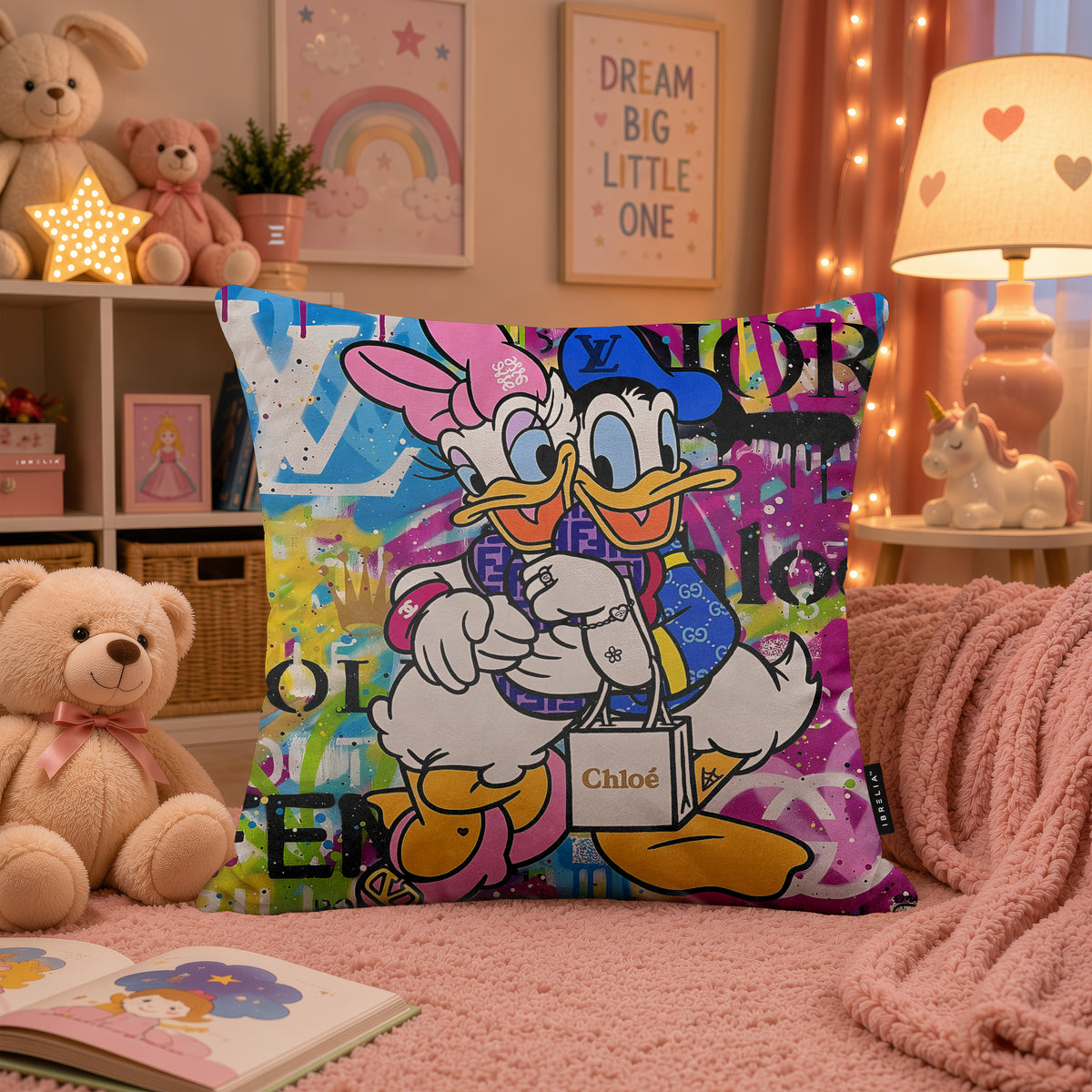 Donald & Daisy Duck Luxury Fashion Love Pop Art Cushion | Premium Velvet Suede | Double-Sided Print
