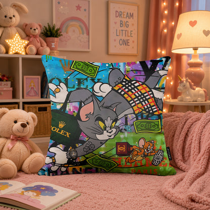 Tom & Jerry Luxury Money Pop Art Cushion | Premium Velvet Suede | Double-Sided Print
