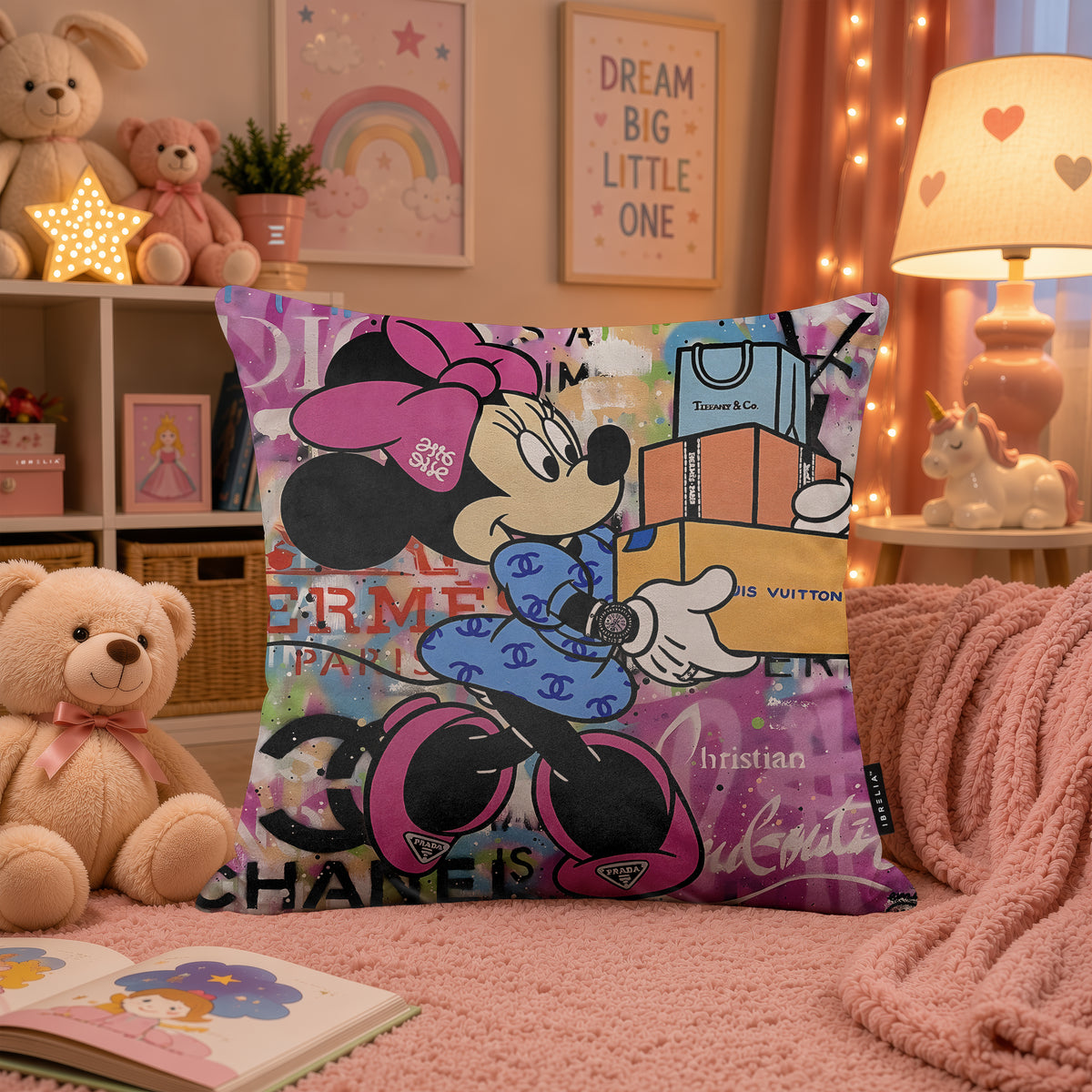 Minnie Mouse Luxury Shopping Bags Pop Art Cushion | Premium Velvet Suede | Double-Sided Print