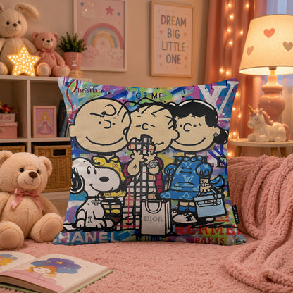 Snoopy & Friends Luxury Fashion Pop Art Cushion | Premium Velvet Suede | Double-Sided Print