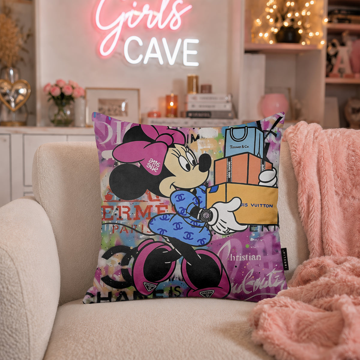 Minnie Mouse Luxury Shopping Bags Pop Art Cushion | Premium Velvet Suede | Double-Sided Print