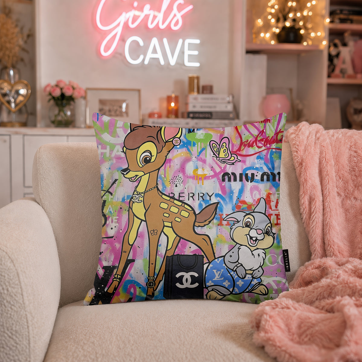 Bambi & Thumper Luxury Friendship Pop Art Cushion | Premium Velvet Suede | Double-Sided Print