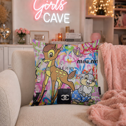 Bambi & Thumper Luxury Friendship Pop Art Cushion | Premium Velvet Suede | Double-Sided Print