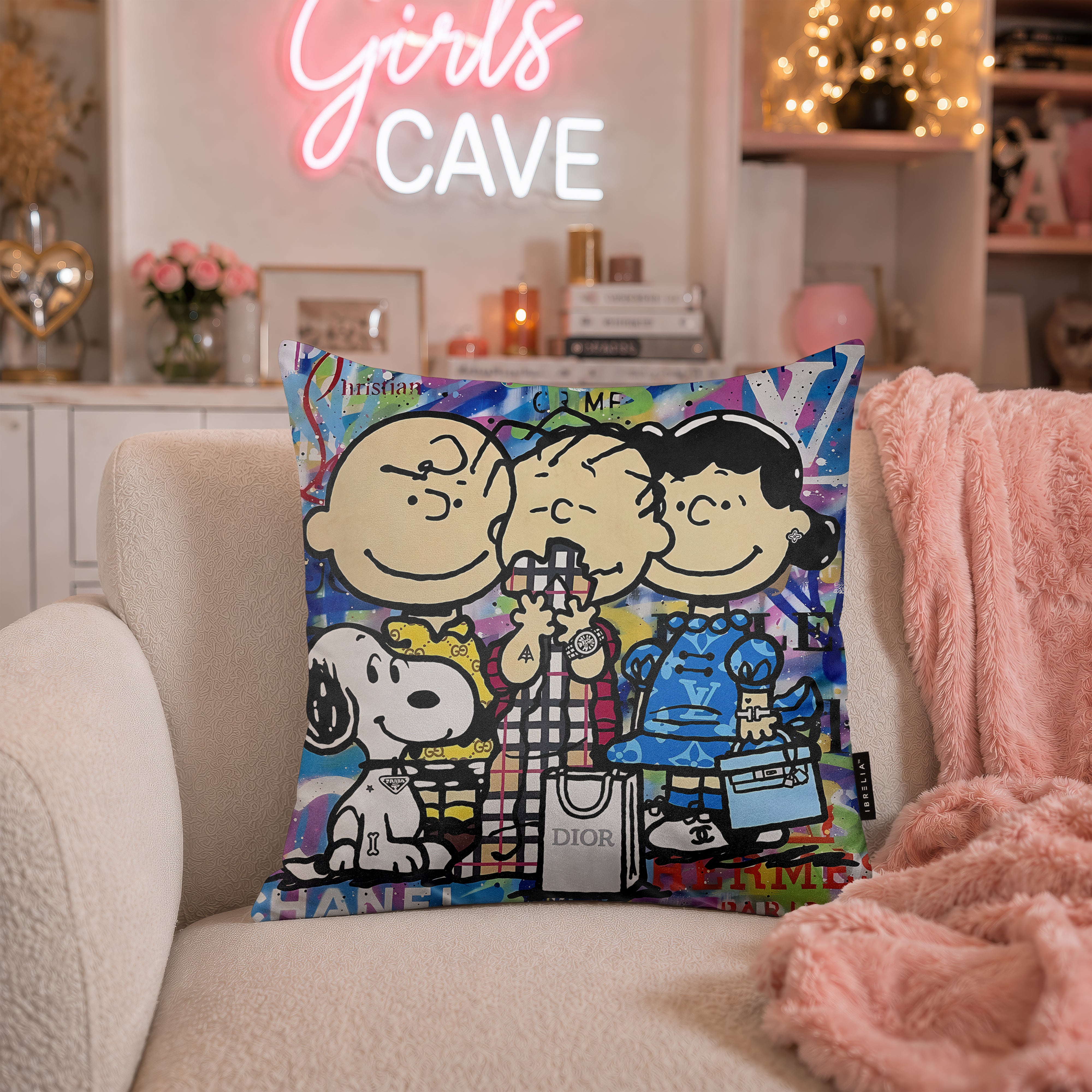 Snoopy & Friends Luxury Fashion Pop Art Cushion | Premium Velvet Suede | Double-Sided Print