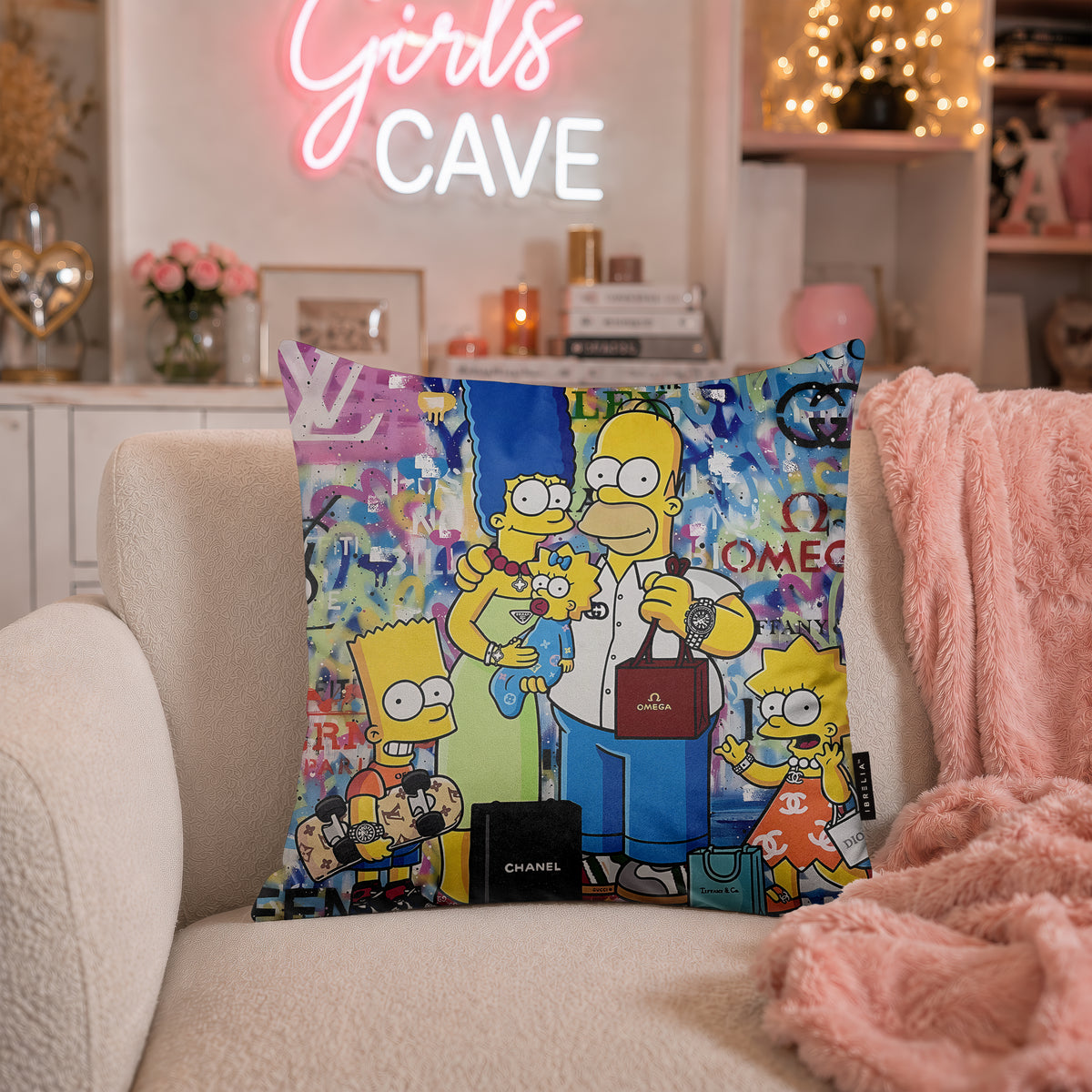 The Simpsons Family Luxury Shopping Pop Art Cushion | Premium Velvet Suede | Double-Sided Print