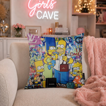 The Simpsons Family Luxury Shopping Pop Art Cushion | Premium Velvet Suede | Double-Sided Print