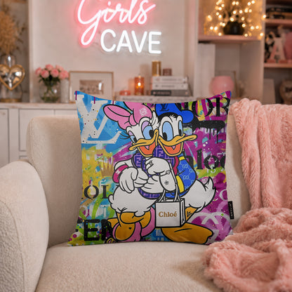 Donald & Daisy Duck Luxury Fashion Love Pop Art Cushion | Premium Velvet Suede | Double-Sided Print