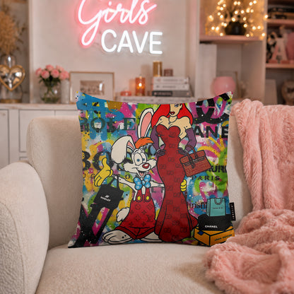 Roger & Jessica Rabbit Luxury Pop Art Cushion | Premium Velvet Suede | Double-Sided Print