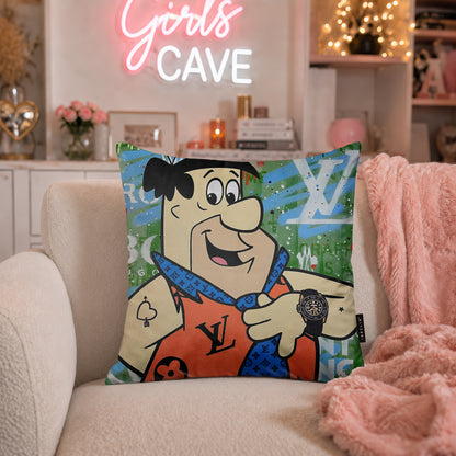 Fred Flintstone Luxury Fashion Pop Art Cushion | Premium Velvet Suede | Double-Sided Print