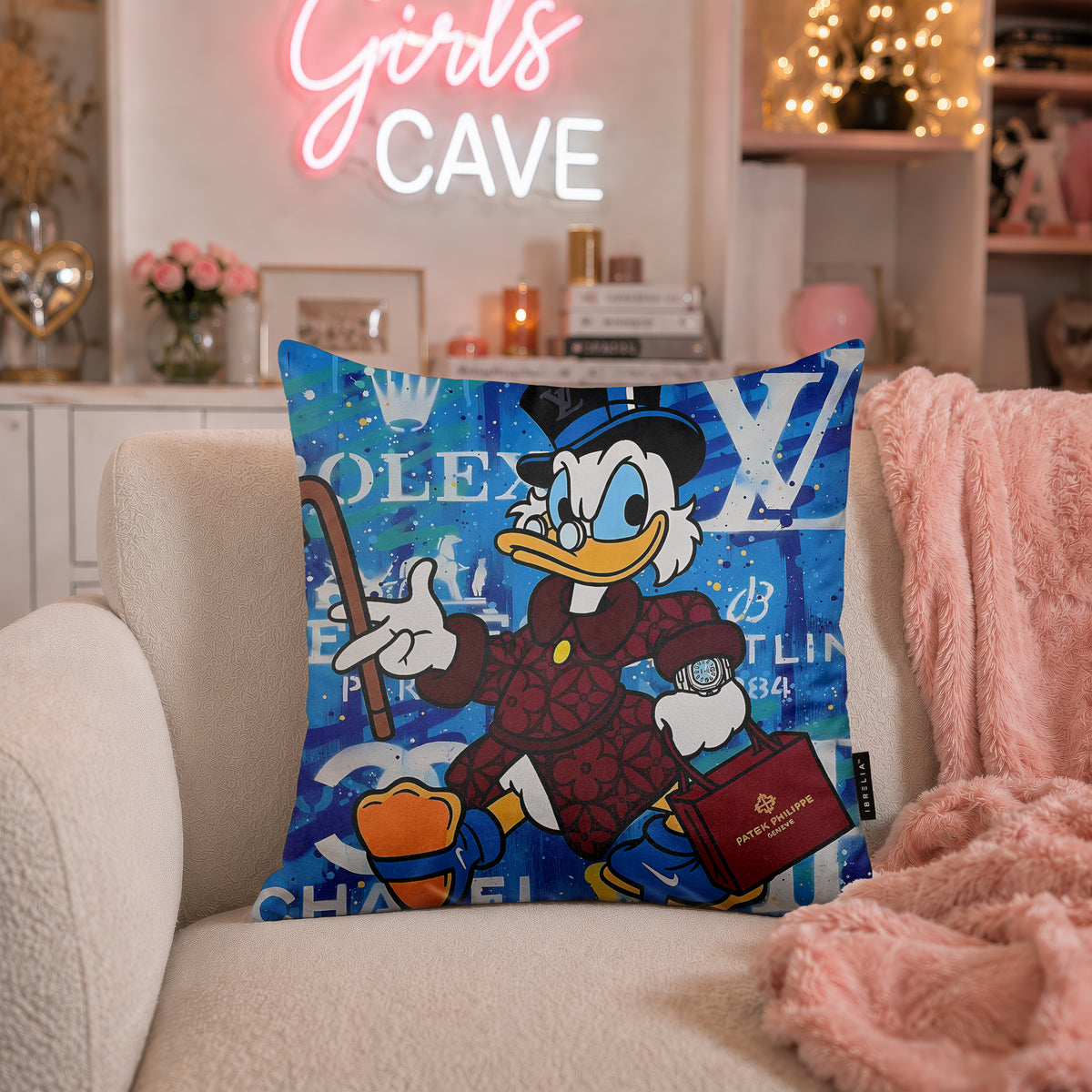 Scrooge McDuck Luxury Millionaire Pop Art Cushion | Premium Velvet Suede | Double-Sided Print