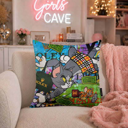 Tom & Jerry Luxury Money Pop Art Cushion | Premium Velvet Suede | Double-Sided Print