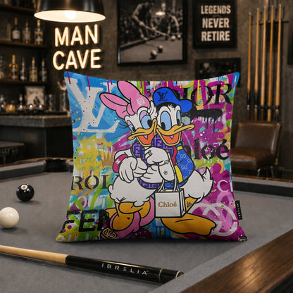 Donald & Daisy Duck Luxury Fashion Love Pop Art Cushion | Premium Velvet Suede | Double-Sided Print