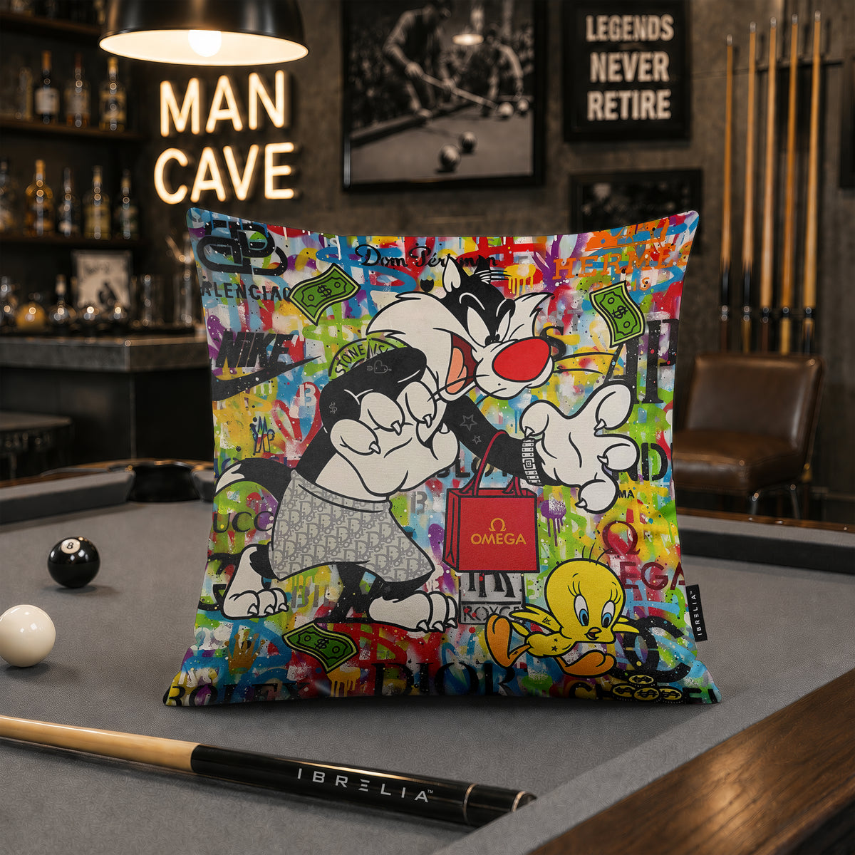 Sylvester & Tweety Luxury Money Pop Art Cushion | Premium Velvet Suede | Double-Sided Print