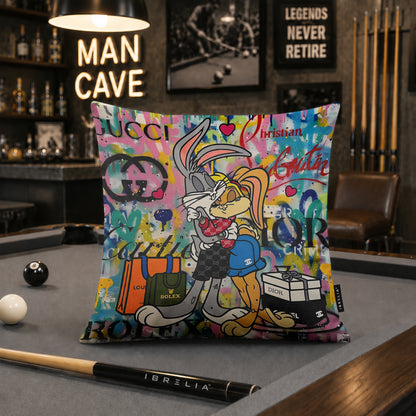 Bugs & Lola Bunny Luxury Love Pop Art Cushion | Premium Velvet Suede | Double-Sided Print