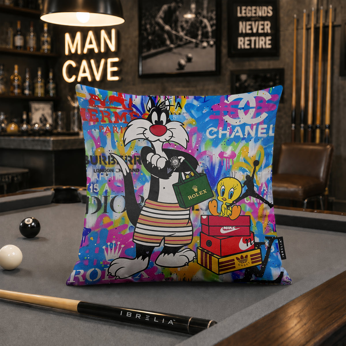 Sylvester & Tweety Luxury Shopping Pop Art Cushion | Premium Velvet Suede | Double-Sided Print
