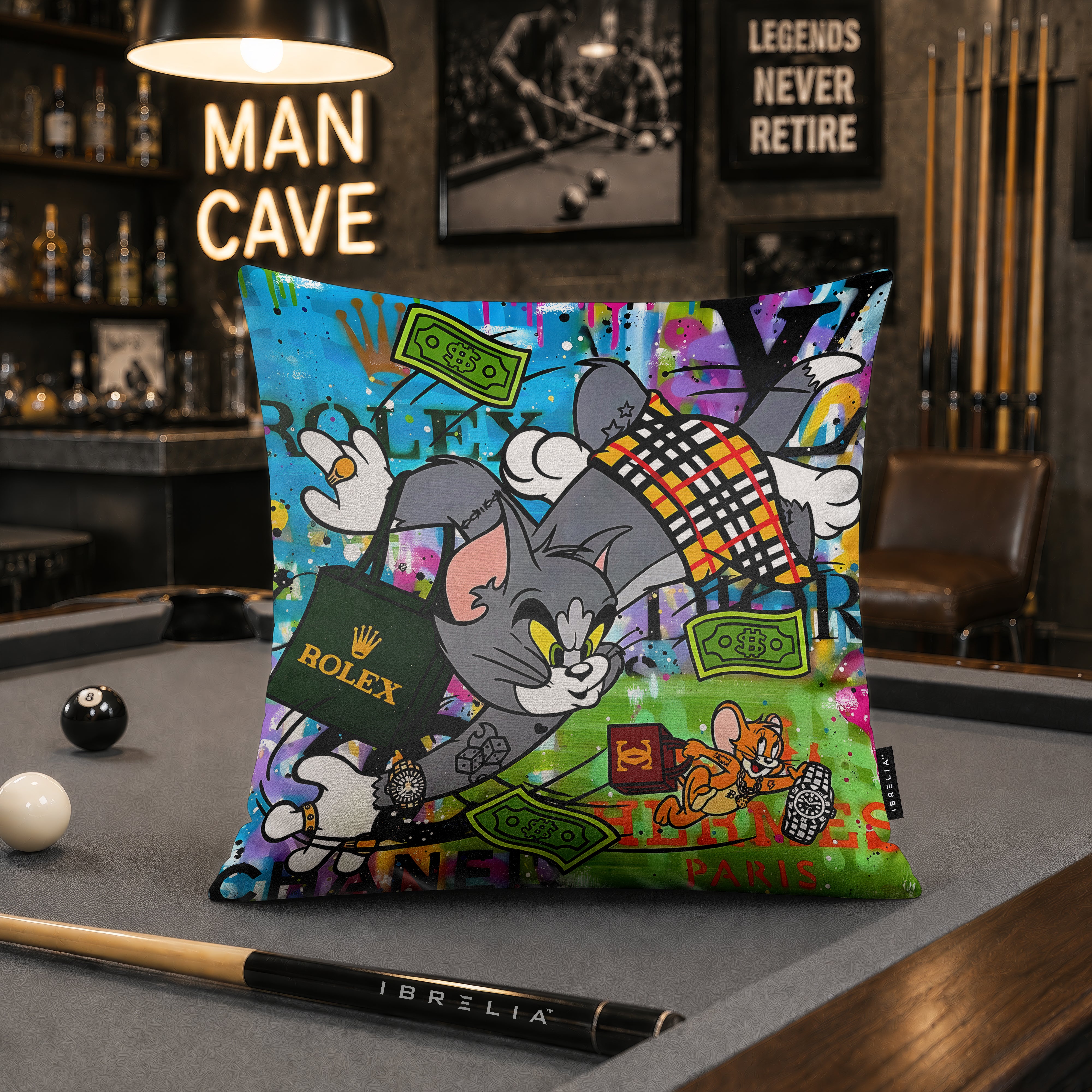 Tom & Jerry Luxury Money Pop Art Cushion | Premium Velvet Suede | Double-Sided Print