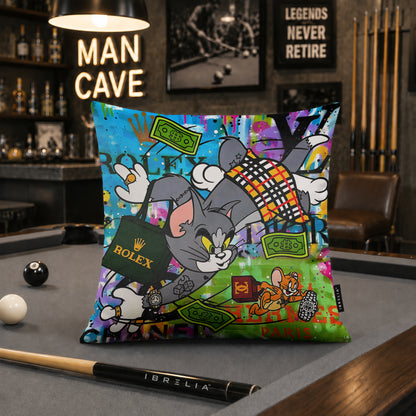 Tom & Jerry Luxury Money Pop Art Cushion | Premium Velvet Suede | Double-Sided Print