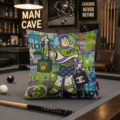 Buzz Lightyear Luxury Shopping Pop Art Cushion | Premium Velvet Suede | Double-Sided Print