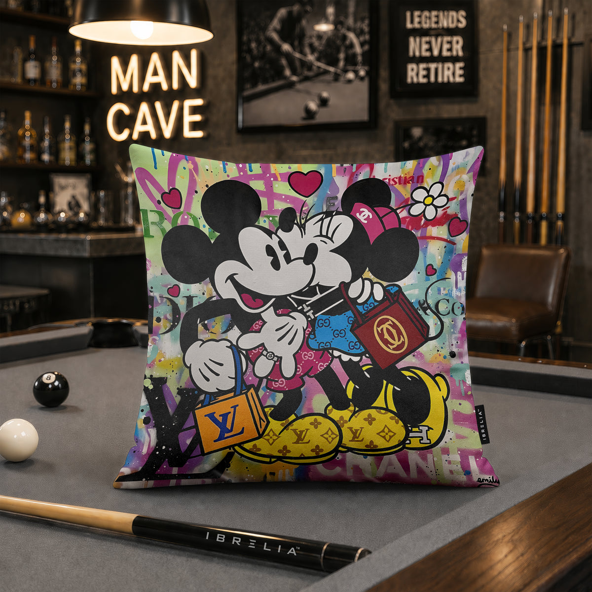 Mickey & Minnie Luxury Kiss Pop Art Cushion | Premium Velvet Suede | Double-Sided Print