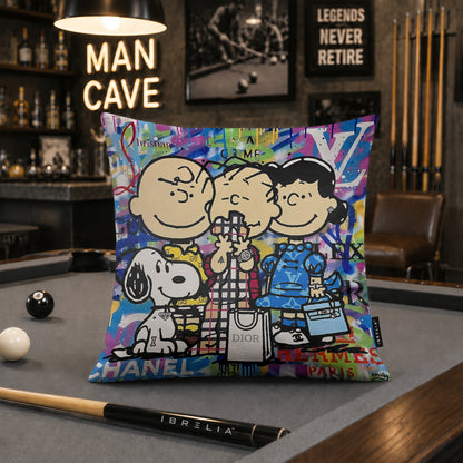 Snoopy & Friends Luxury Fashion Pop Art Cushion | Premium Velvet Suede | Double-Sided Print